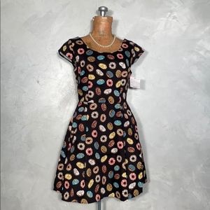 Modcloth Black Midi Dress with Donut Pattern